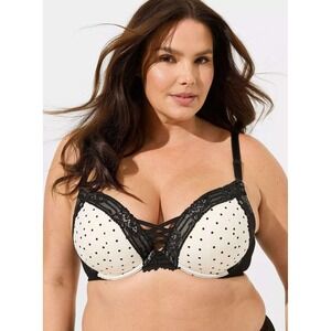Torrid XO Plunge Push Up Polka Dot Lace Corset Detail Bra 40DD